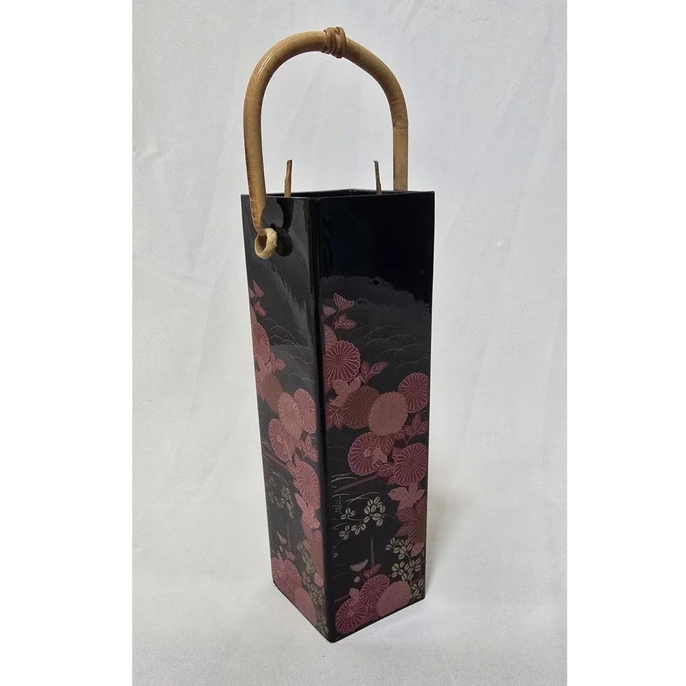 Vtg Japanese lacquer ware flower vase with handle Ikebana Vessel Asian art